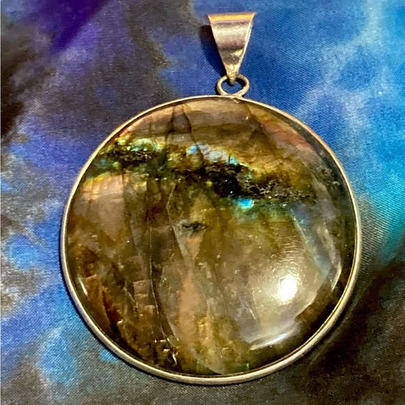 XL High Quality Bright Flash Blue Yellow PINK Labradorite 925 Gemstone Pendant - Picture 6 of 16